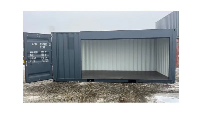20-Fuß-Container mit Rolltoren und Eingangstür RAL 7016-C