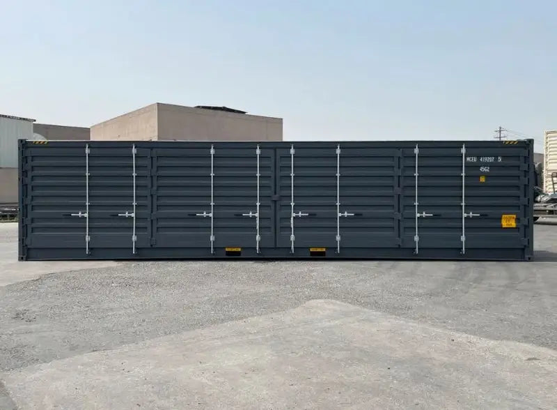 Neuer 40-Fuß-Seecontainer mit offenen Seiten, grau