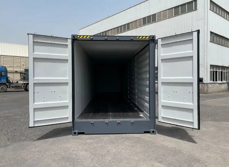 Neuer 40-Fuß-Seecontainer mit offenen Seiten, grau